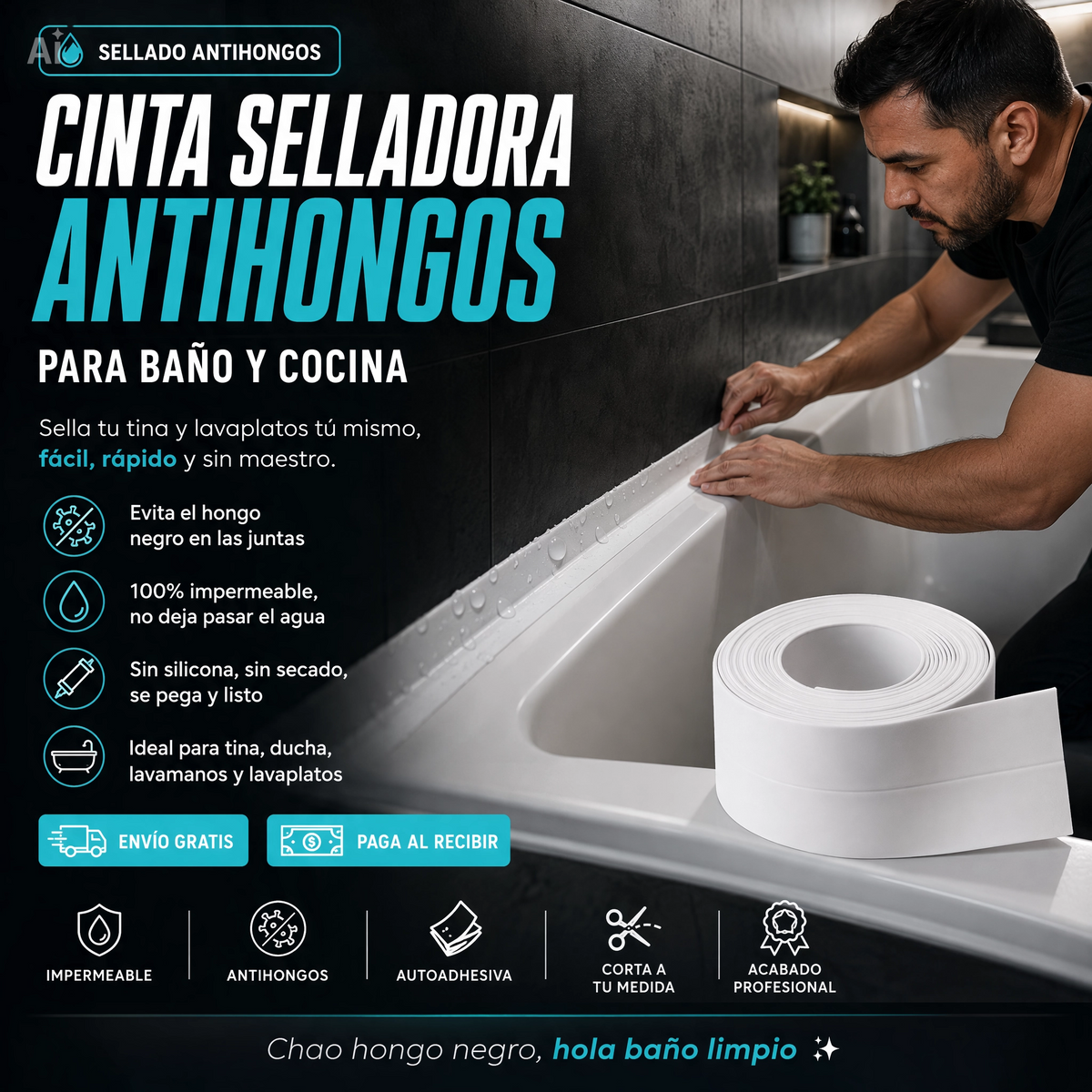 Cinta Selladora Antihongos para Baño y Cocina